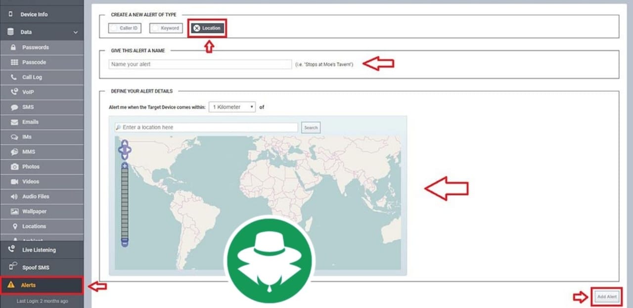 Alert location aplikasi Spyera